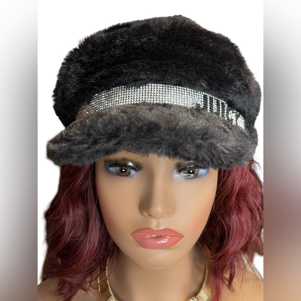 Juicy Couture Los Angeles NWT Flack Faux Fur Signature Juicy Rhinestone Cap